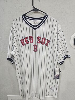 Boston Red Sox Jersey Men’s 2XL True Fan MLB White Blue Pinstripe NWT